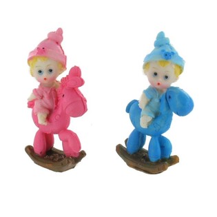 Topper para Tarta de Nacimiento - Beb&eacute; en Caballo de Balanc&iacute;n 9 cm (8 uds)